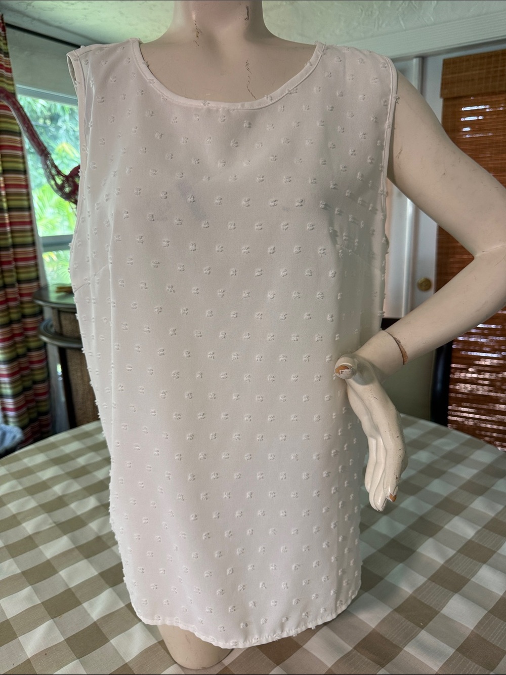 Women’s White Swiss Dot Sleeveless Top